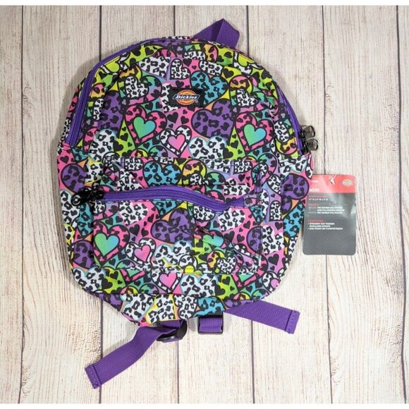 DICKIES Girls Leopard Heart Neon Backpack Zipper Pockets NEW - Picture 1 of 8